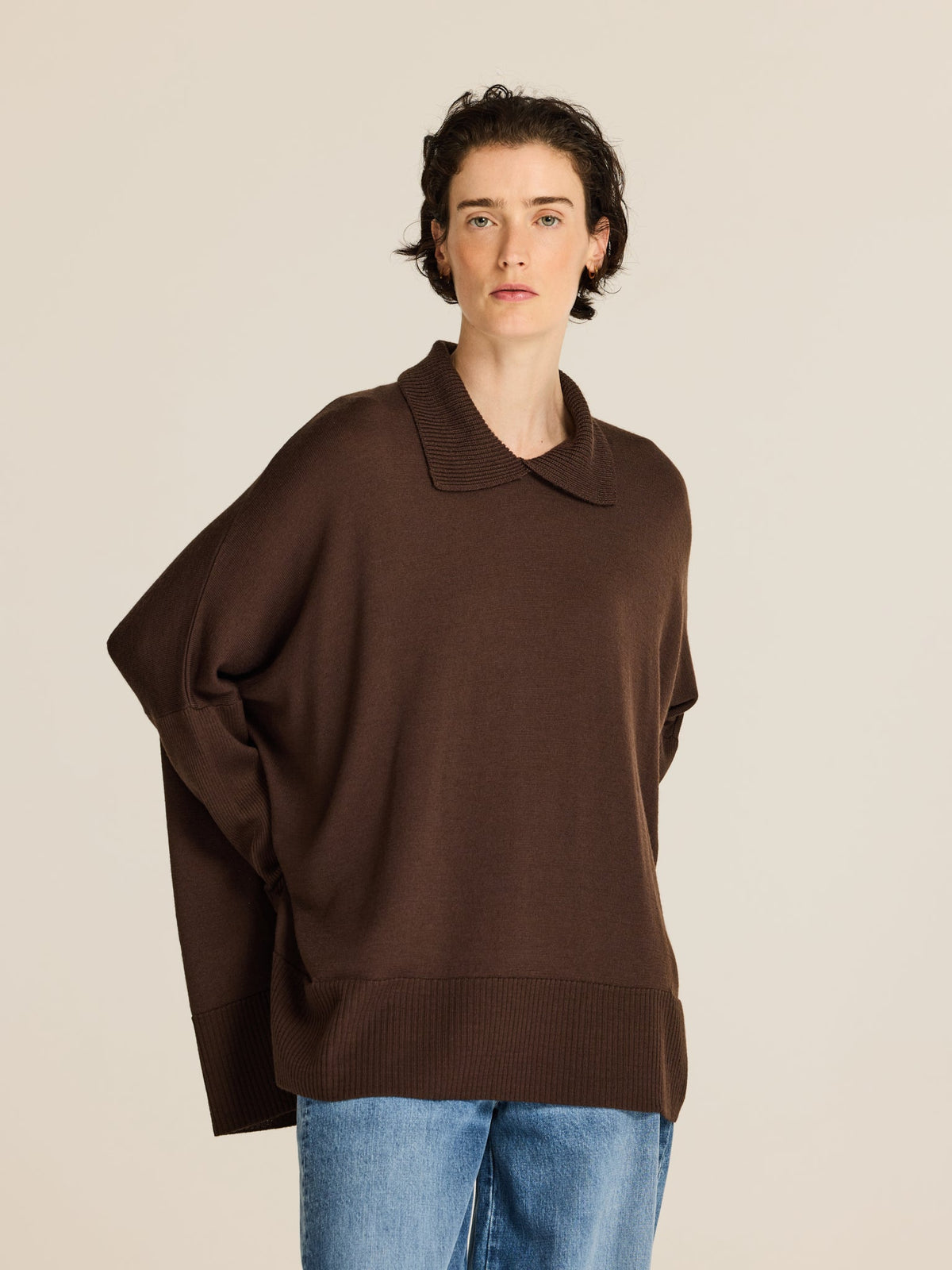 ersey Oversize de Punto Fino con Cuello Polo