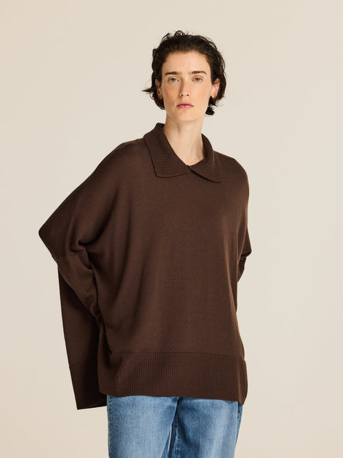 ersey Oversize de Punto Fino con Cuello Polo