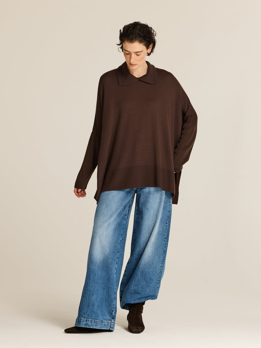 ersey Oversize de Punto Fino con Cuello Polo