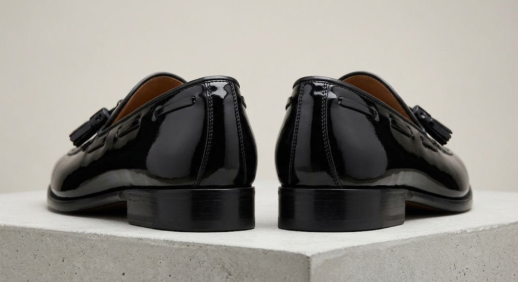 Mocasines negros con borlas y acabado brillante