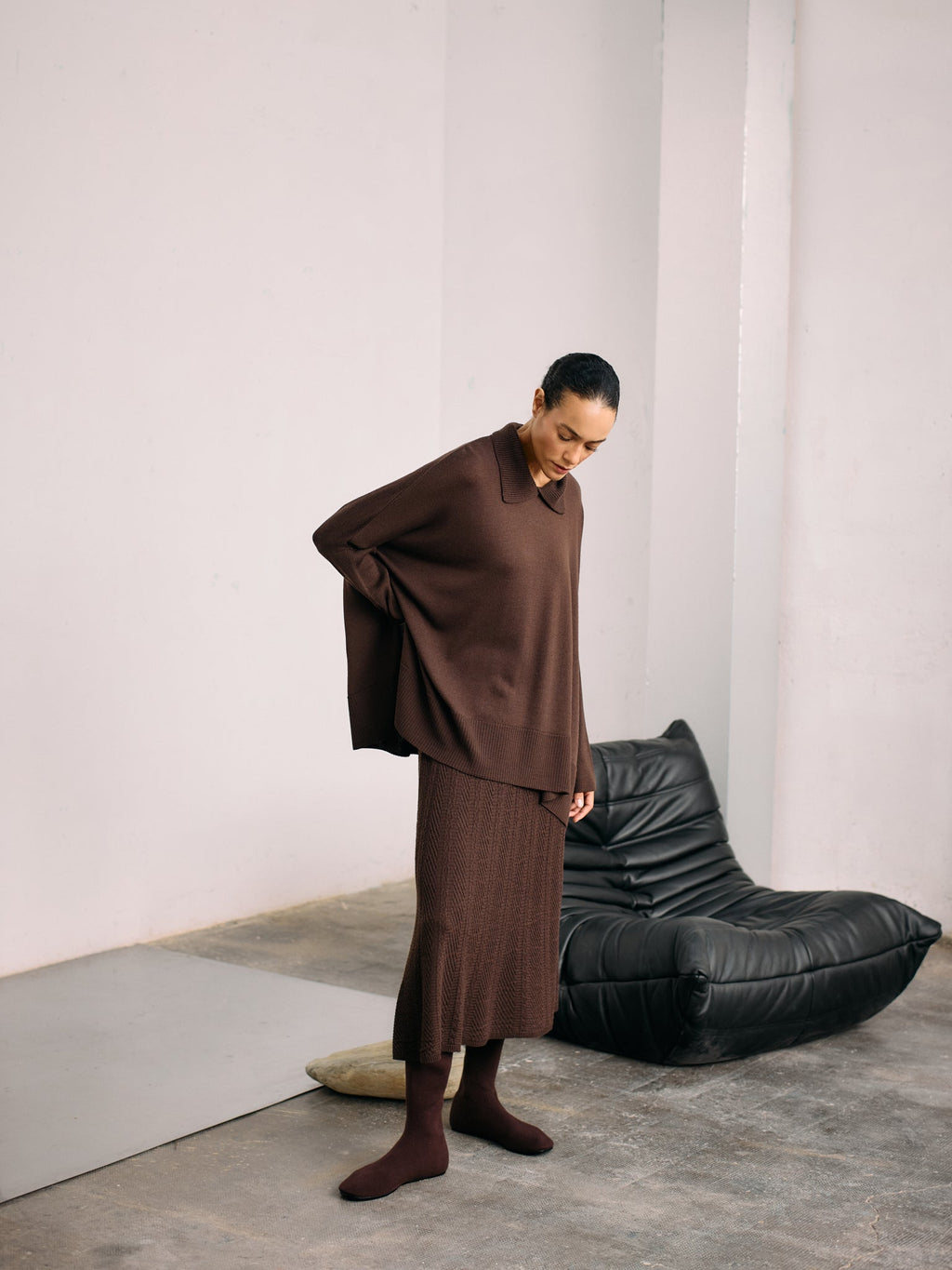 ersey Oversize de Punto Fino con Cuello Polo