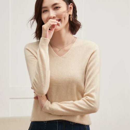 Jersey de punto con cuello en V para mujer