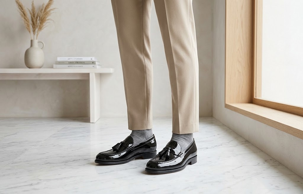 Mocasines negros con borlas y acabado brillante